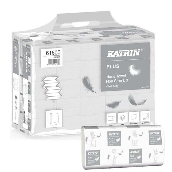 Katrin Plus W-Falz Falthandtücher Non Stop L 90 Blatt 3-lagig, Handy Pack - 61600