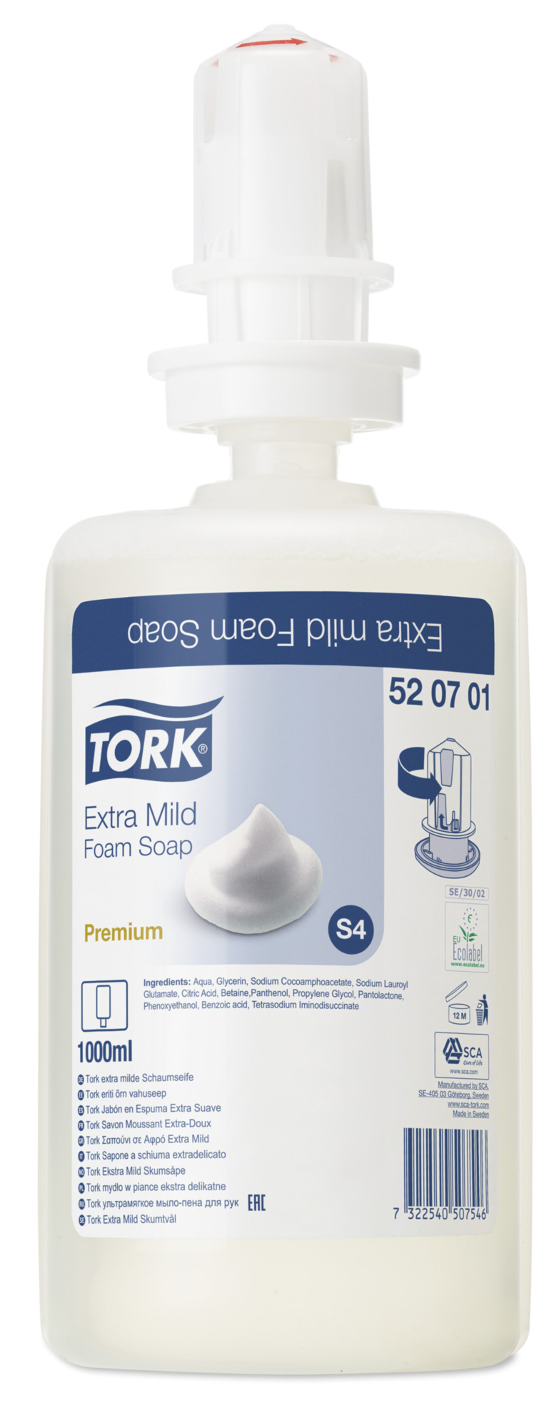 Tork (S4) Premium extra milde Schaumseife 6 x 1 Liter, unparfümiert  - 520701