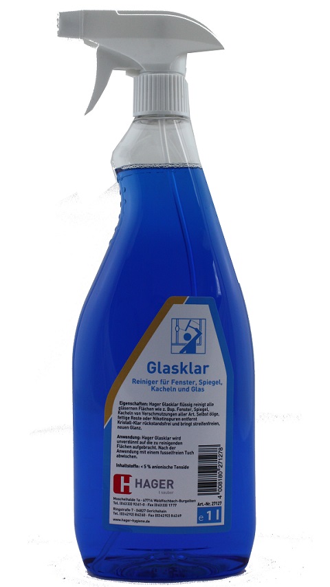 Hager - Glasklar Glasreiniger 1 Liter Sprühflasche