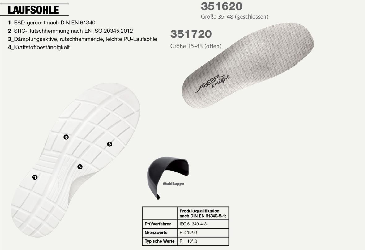 ABEBA X-Light 711030|7131030 ESD Sicherheitsschuh Clog Stahlkappe Küchenschuh Arbeitsschuh weiß