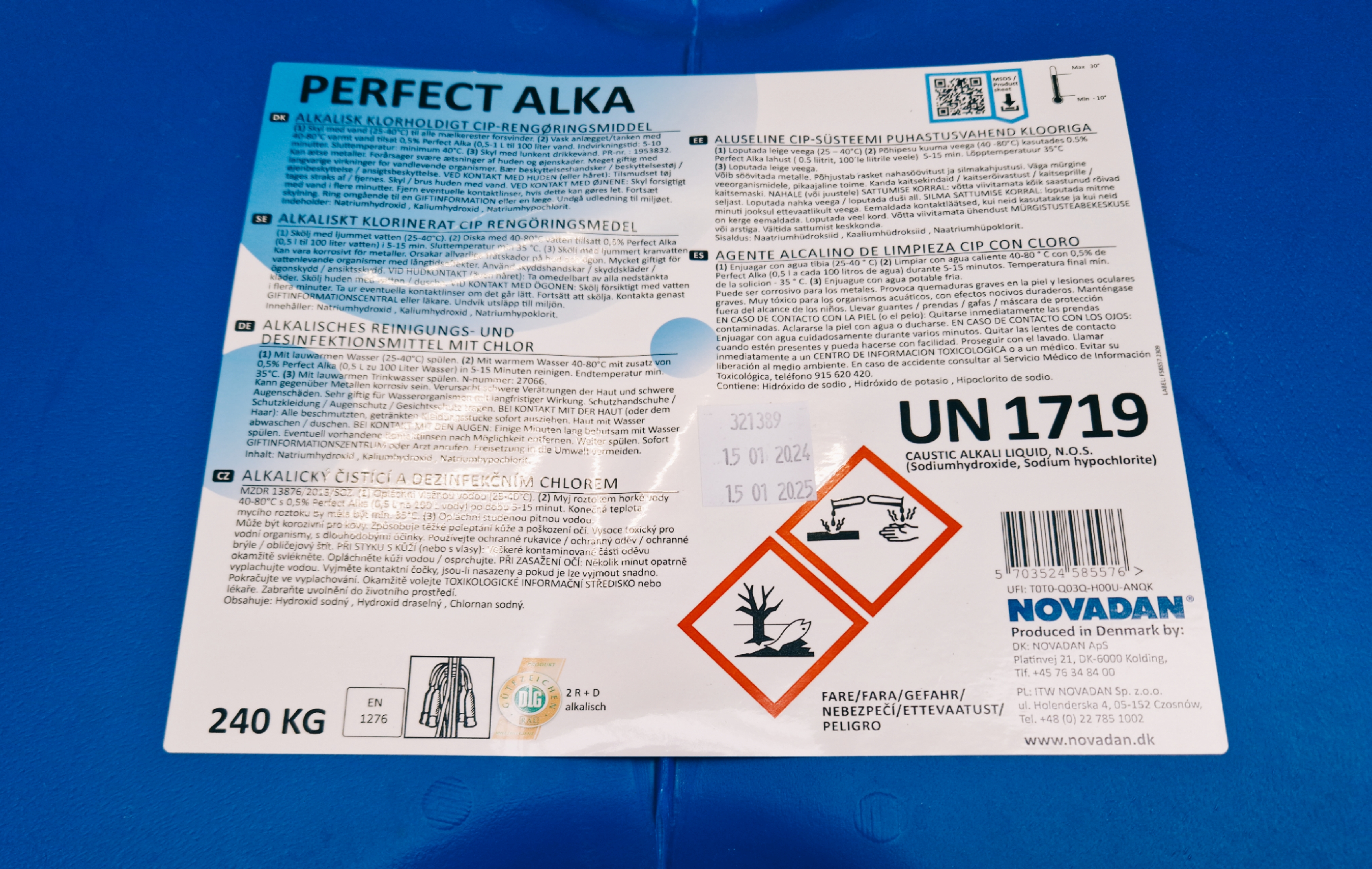 Novadan - Perfect Alka 240 Kg Fass CIP Reinigungsmittel alkalisch mit Chlor