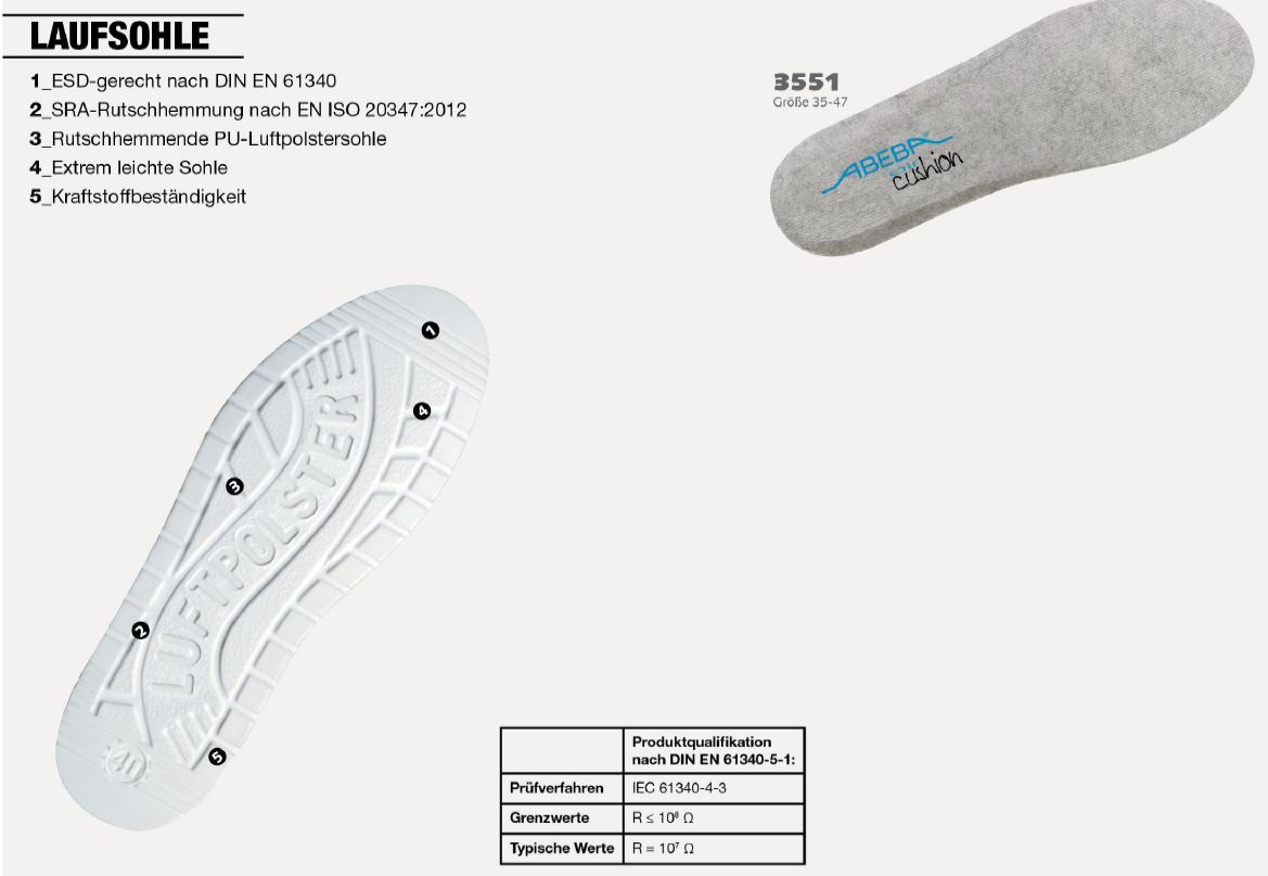 ABEBA Berufsschuh Air Cushion 2700|32700 ESD O2 Küchenschuh Halbschuh Arbeitsschuh weiß