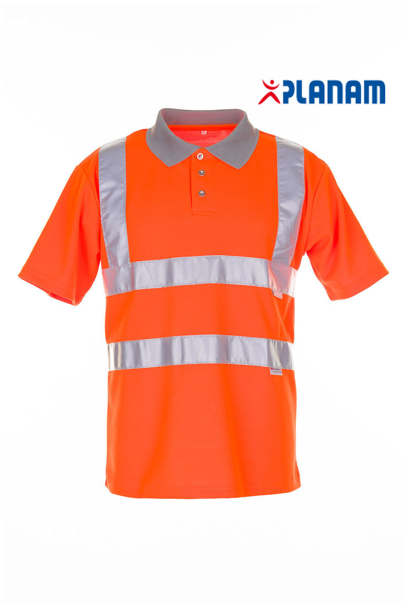 Planam Warnschutz Poloshirt 2-farbig 2098 Arbeitsshirt Arbeitspolo Orange-Grau