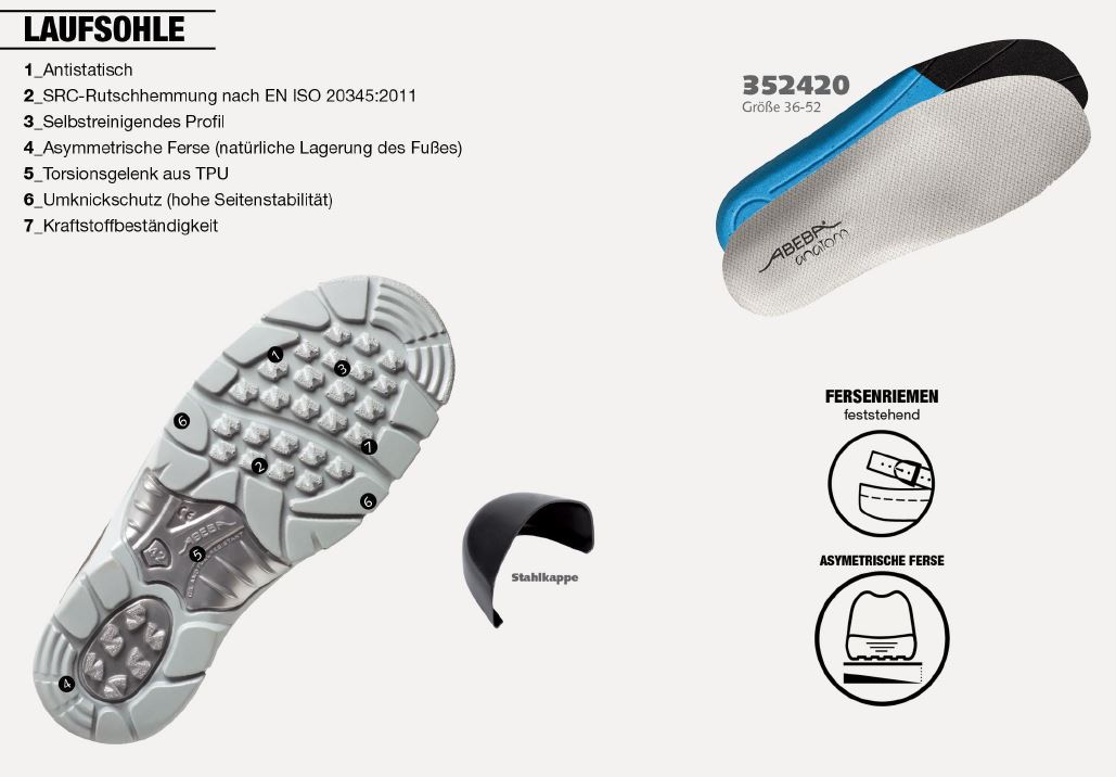ABEBA Anatom 2125|32125 Sicherheitsschuh SB ESD Halbschuh Küchenschuh Arbeitsschuh schwarz