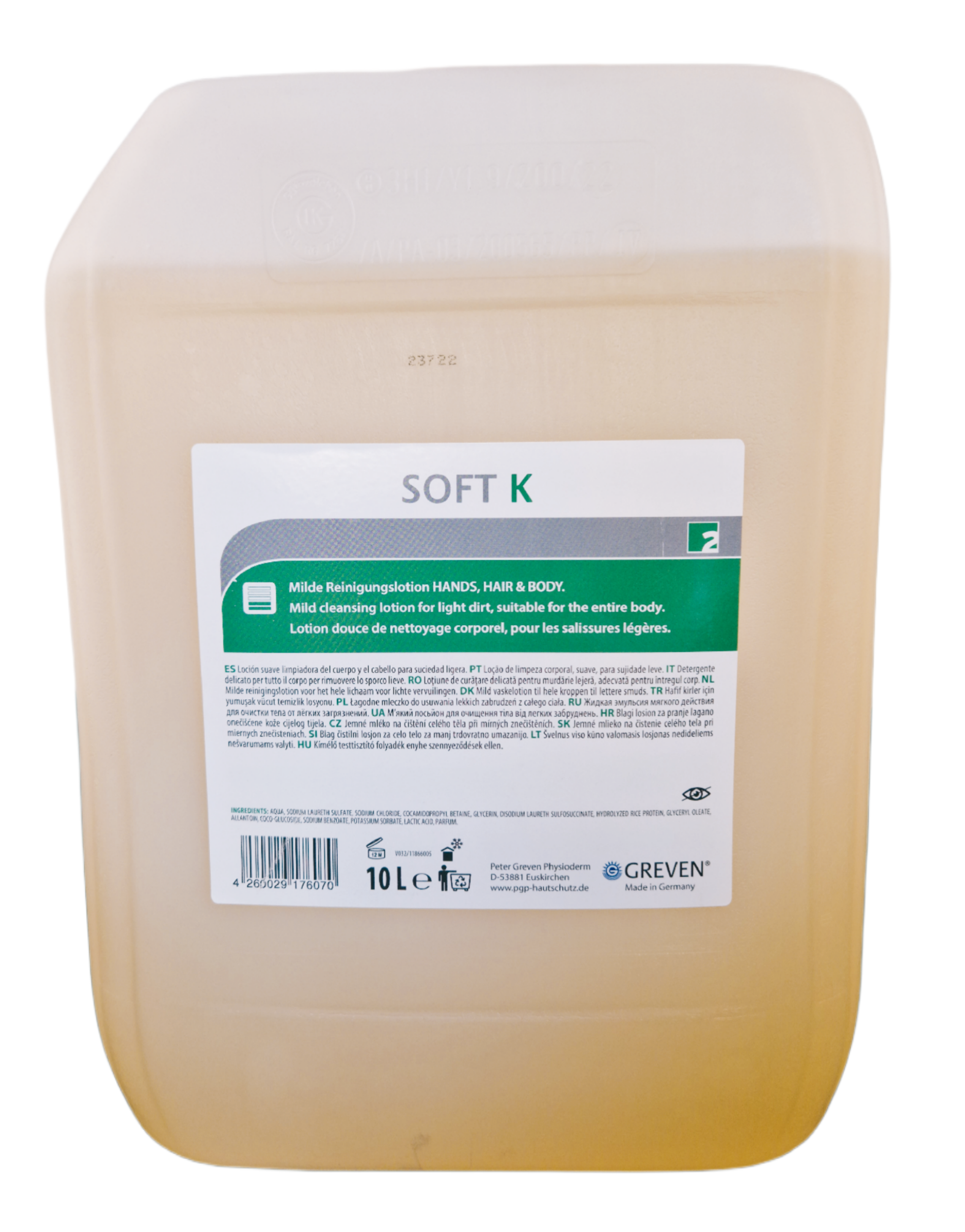 Peter Greven - Soft K - parfümierte, milde Ganzkörperreinigungslotion (Ivraxo) 10 Liter Kanister