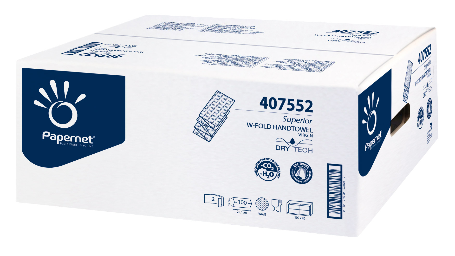 Papernet® - hochwertiges Handtuchpapier weiß, W-Falz., 2-lagig, 32 x 20,5 cm, 2.000 Blatt
