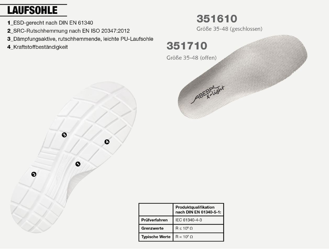 ABEBA X-Light 711128|7131128 ESD Berufsschuh Slipper Küchenschuh Arbeitsschuh weiß