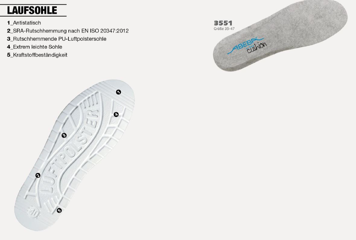 ABEBA Berufsschuh Air Cushion 2700|32700 ESD O2 Küchenschuh Halbschuh Arbeitsschuh weiß