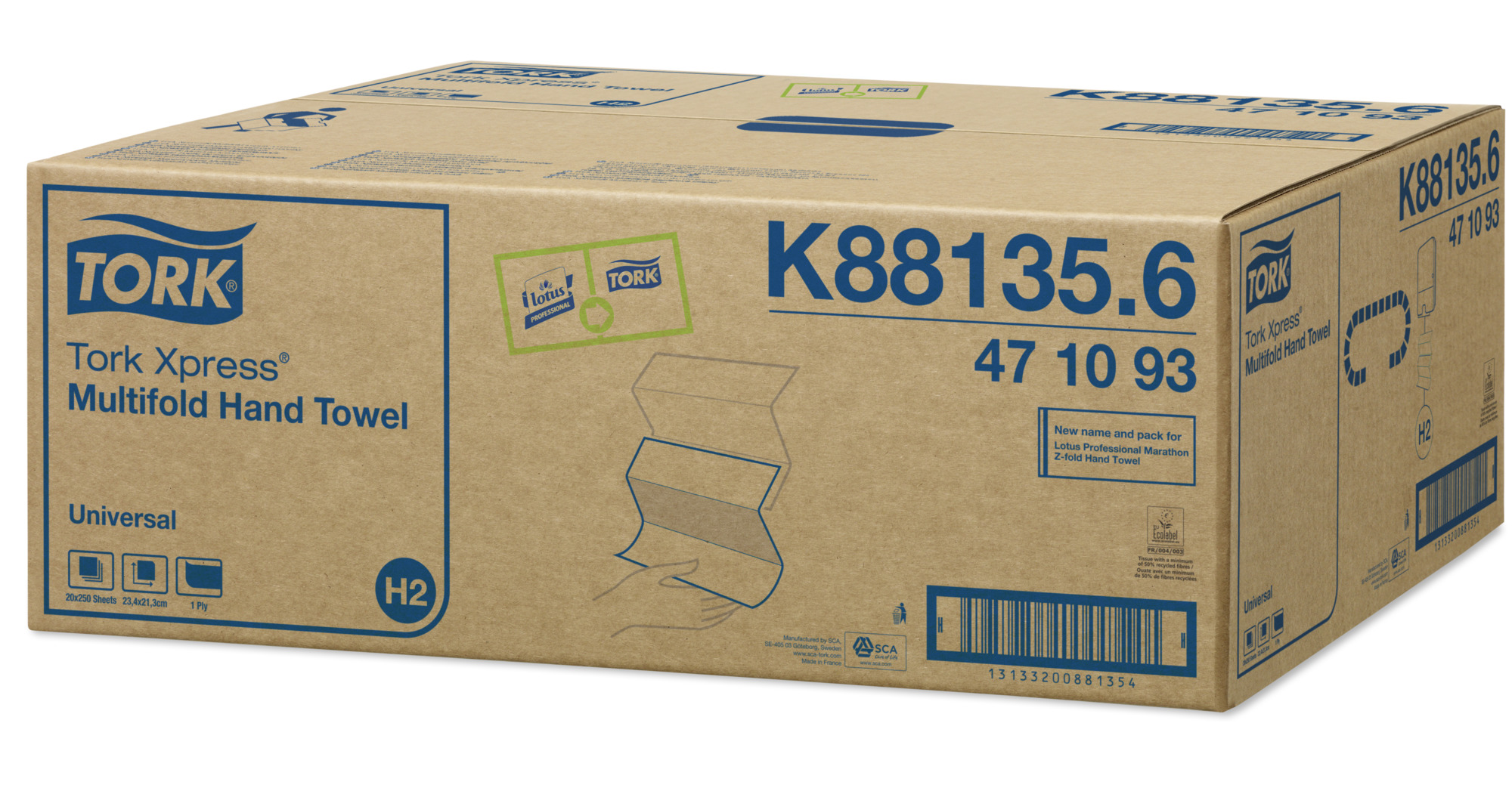 temp471093_1 Tork Xpress® (H2) Universal Multifold Handtuchpapier, 5000 Blatt, 1-lg, 21 x 23,5 cm, weiß - 471093