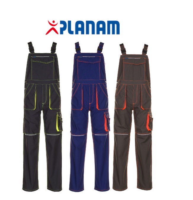 Planam Basalt Neon Latzhose Arbeitshose Größe 24 - 110, in 3 Farben